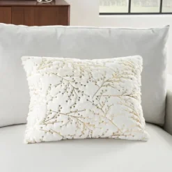 Pillows-Kirkland's Home Gold Branches Faux Fur Lumbar Pillow White/Gold