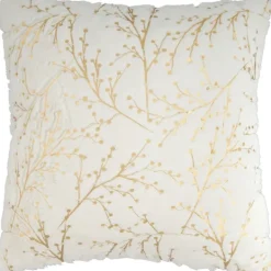 Pillows-Kirkland's Home Gold Branches Faux Fur Throw Pillow White/Gold