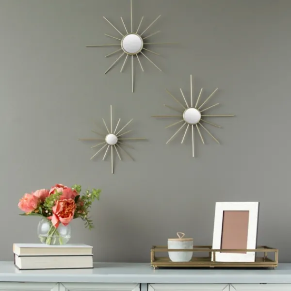 Decorative Mirrors-Kirkland's Home Gold Burst Decorative Wall Mirrors, Set Of 3