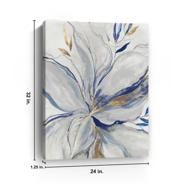 Canvas Art-Kirkland's Home Gold Charcoal Bloom Canvas Art Print, 24X32 In. White/Blue/Gold