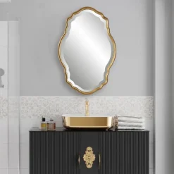 Decorative Mirrors-Kirkland's Home Gold Curved Beveled Frame Mirror