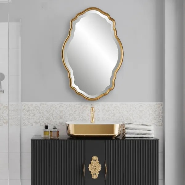 Decorative Mirrors-Kirkland's Home Gold Curved Beveled Frame Mirror