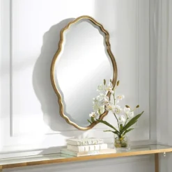 Decorative Mirrors-Kirkland's Home Gold Curved Beveled Frame Mirror