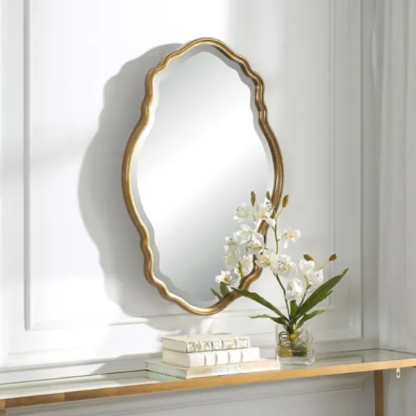 Decorative Mirrors-Kirkland's Home Gold Curved Beveled Frame Mirror