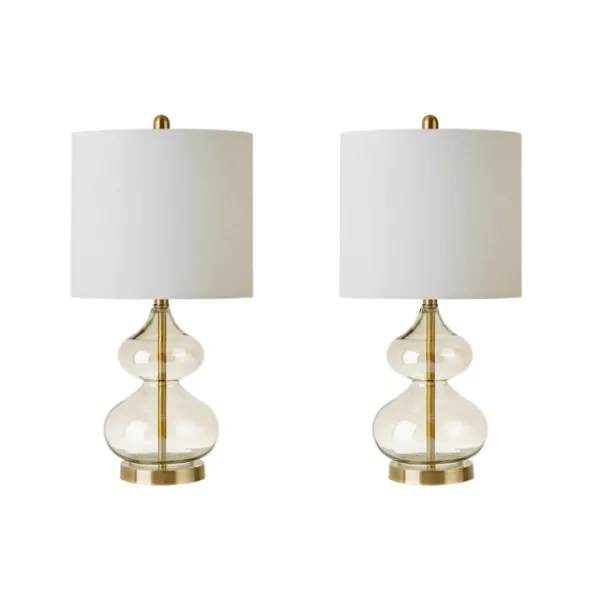 Table Lamps-Kirkland's Home Gold Curved Glass Table Lamps, Set Of 2 White