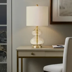 Table Lamps-Kirkland's Home Gold Curved Glass Table Lamps, Set Of 2 White