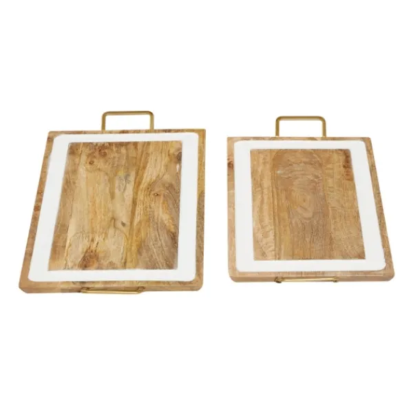 Decorative Trays-Kirkland's Home Gold Flat Enamel Trim 2-Pc. Decorative Tray Set Gold/White/Brown