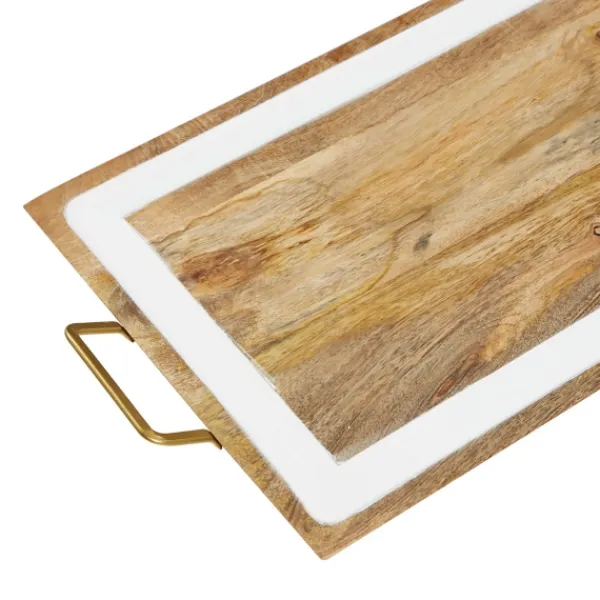 Decorative Trays-Kirkland's Home Gold Flat Enamel Trim 2-Pc. Decorative Tray Set Gold/White/Brown