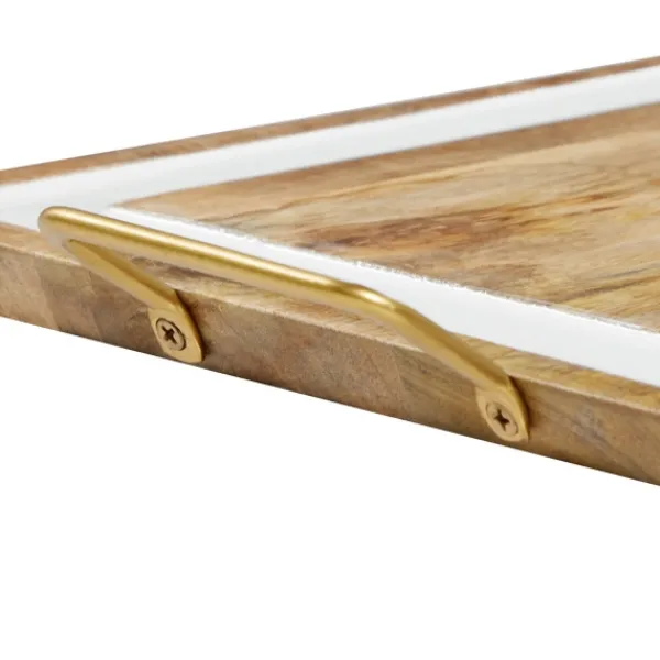 Decorative Trays-Kirkland's Home Gold Flat Enamel Trim 2-Pc. Decorative Tray Set Gold/White/Brown