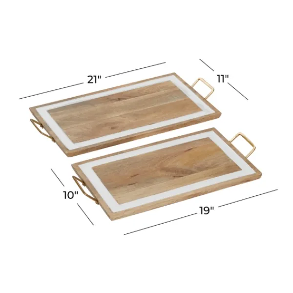 Decorative Trays-Kirkland's Home Gold Flat Enamel Trim 2-Pc. Decorative Tray Set Gold/White/Brown