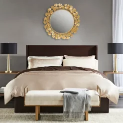 Decorative Mirrors-Kirkland's Home Gold Foil Leaf Framed Round Wall Mirror