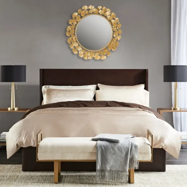 Decorative Mirrors-Kirkland's Home Gold Foil Leaf Framed Round Wall Mirror