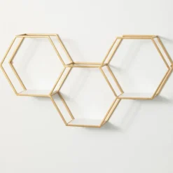 Shelves-Kirkland's Home Gold Hexagonal Metal Frame White Wall Shelf