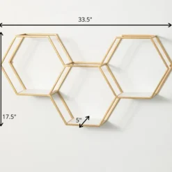 Shelves-Kirkland's Home Gold Hexagonal Metal Frame White Wall Shelf