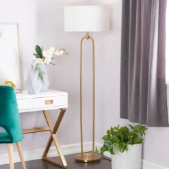 Floor Lamps-Kirkland's Home Gold Iron Arch Base Floor Lamp White