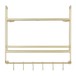 Wall Storage-Kirkland's Home Gold Iron Frame Wall Shelf With Hooks