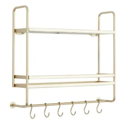 Wall Storage-Kirkland's Home Gold Iron Frame Wall Shelf With Hooks