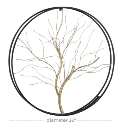 Wall Plaques-Kirkland's Home Gold Iron Leaf-Less Tree Round Frame Wall Plaque Black