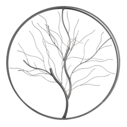 Wall Plaques-Kirkland's Home Gold Iron Leaf-Less Tree Round Frame Wall Plaque Black