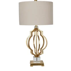 Table Lamps-Kirkland's Home Gold Leaf Caged Table Lamp Tan