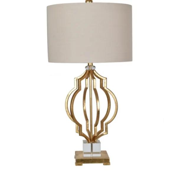 Table Lamps-Kirkland's Home Gold Leaf Caged Table Lamp Tan