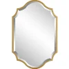 Decorative Mirrors-Kirkland's Home Gold Leaf Curved Metal Wall Mirror