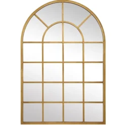 Decorative Mirrors-Kirkland's Home Gold Leaf Metal Windowpane Arch Frame Mirror