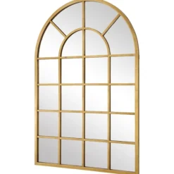 Decorative Mirrors-Kirkland's Home Gold Leaf Metal Windowpane Arch Frame Mirror