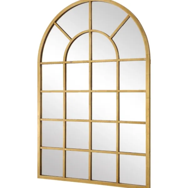 Decorative Mirrors-Kirkland's Home Gold Leaf Metal Windowpane Arch Frame Mirror