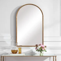 Decorative Mirrors-Kirkland's Home Gold Leaf Thin Arch Frame Mirror