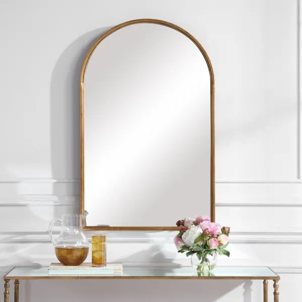 Decorative Mirrors-Kirkland's Home Gold Leaf Thin Arch Frame Mirror