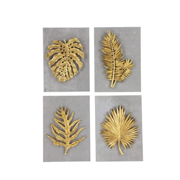 Wall Plaques-Kirkland's Home Gold Leaves Cement Wall Plaques, Set Of 4 Gold/Gray