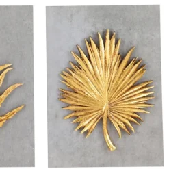 Wall Plaques-Kirkland's Home Gold Leaves Cement Wall Plaques, Set Of 4 Gold/Gray