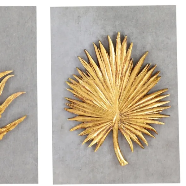 Wall Plaques-Kirkland's Home Gold Leaves Cement Wall Plaques, Set Of 4 Gold/Gray