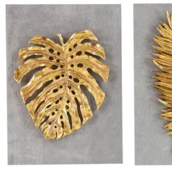 Wall Plaques-Kirkland's Home Gold Leaves Cement Wall Plaques, Set Of 4 Gold/Gray