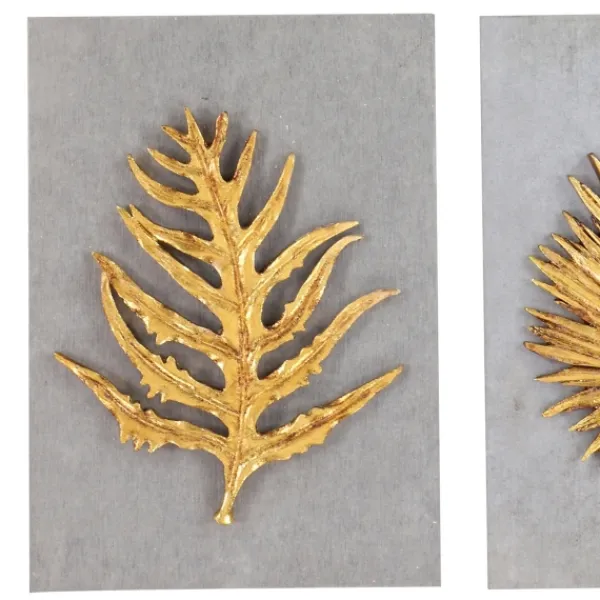 Wall Plaques-Kirkland's Home Gold Leaves Cement Wall Plaques, Set Of 4 Gold/Gray