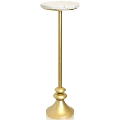 Accent & End Tables-Kirkland's Home Gold Marble Top Pedestal Cocktail Table Gold/White