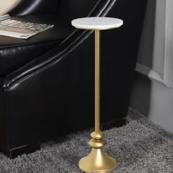 Accent & End Tables-Kirkland's Home Gold Marble Top Pedestal Cocktail Table Gold/White