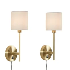 Sconces-Kirkland's Home Gold Metal & White Shade Wall Sconces, Set Of 2