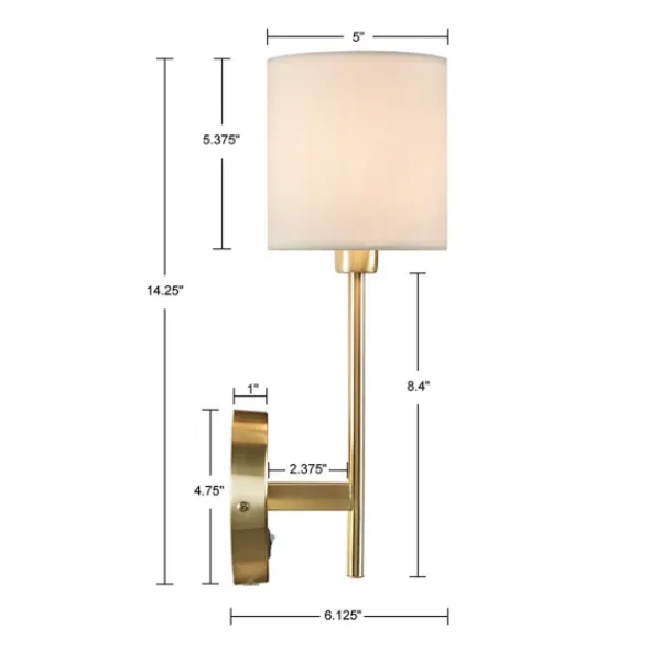 Sconces-Kirkland's Home Gold Metal & White Shade Wall Sconces, Set Of 2
