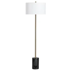 Floor Lamps-Kirkland's Home Gold Metal And Black Marble Base Floor Lamp White
