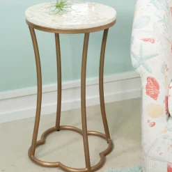 Accent & End Tables-Kirkland's Home Gold Metal And Capiz Shell Top Accent Table