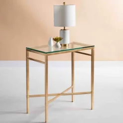 Accent & End Tables-Kirkland's Home Gold Metal And Glass Side Table Gold/Clear