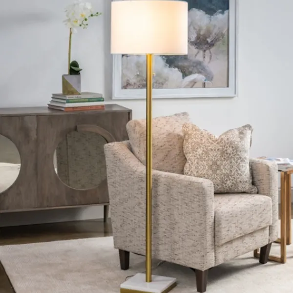 Floor Lamps-Kirkland's Home Gold Metal And Marble Base Floor Lamp White