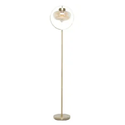 Floor Lamps-Kirkland's Home Gold Metal C-Curve Arch Arm Glass Shade Floor Lamp