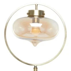 Floor Lamps-Kirkland's Home Gold Metal C-Curve Arch Arm Glass Shade Floor Lamp