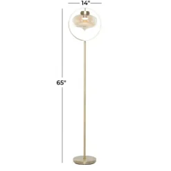 Floor Lamps-Kirkland's Home Gold Metal C-Curve Arch Arm Glass Shade Floor Lamp