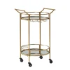 Kitchen Islands & Bar Carts-Kirkland's Home Gold Metal Frame Bar Cart With Mirrored Shelves