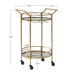 Kitchen Islands & Bar Carts-Kirkland's Home Gold Metal Frame Bar Cart With Mirrored Shelves
