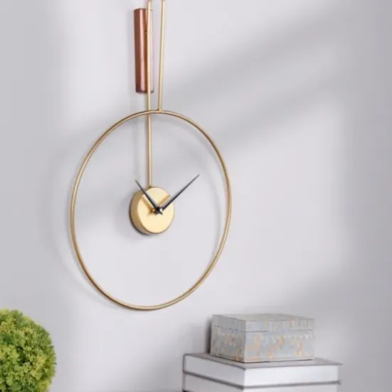 Clocks-Kirkland's Home Gold Metal Open Back Clock With Wood Block